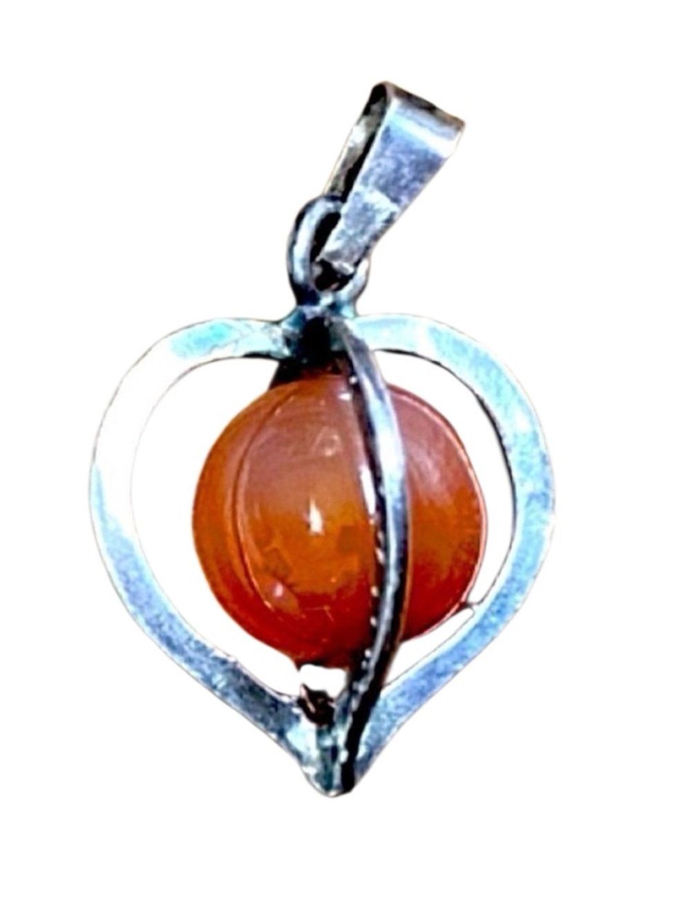 Vintage 1970s Sterling Silver 925 Carnelian Planet Orb Pendant Artisan crafted